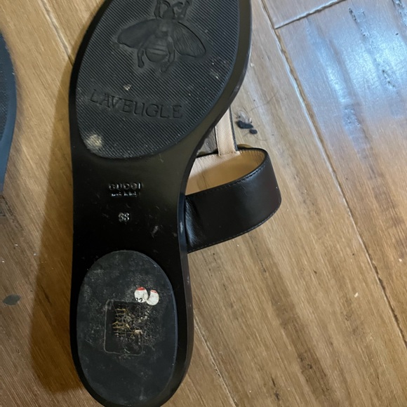 Gucci Black Leather GG Marmont Slide Sandals with Gold Logo - Picture 7 of 7